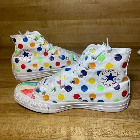 Converse X Miley Cyrus CTAS Hi Pride Size 7.5 Rainbow Polka Dot Canvas 162252C - Picture 1 of 9